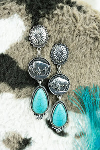 Turquoise Buffalo Nickel Drop Stud Earrings