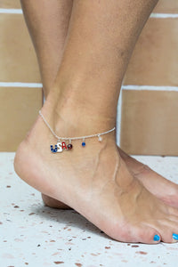Red White & Blue 'USA' Silvertone Anklet