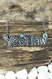 Silvertone and Turquoise 'Yee Haw' Necklace